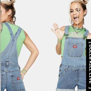 Dickies Girl Dolls Kill Roll Hem Denim Overall Shortalls Sz XL